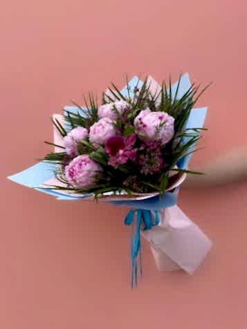 5’li Pembe Şakayık & Vanda Orkide Buketi